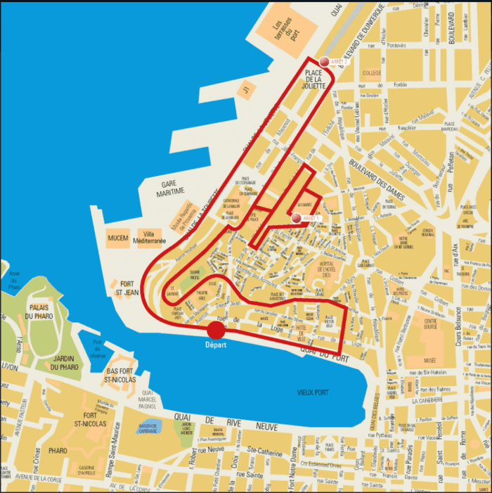 旧市街地を回るコース（Circuit2）のルート